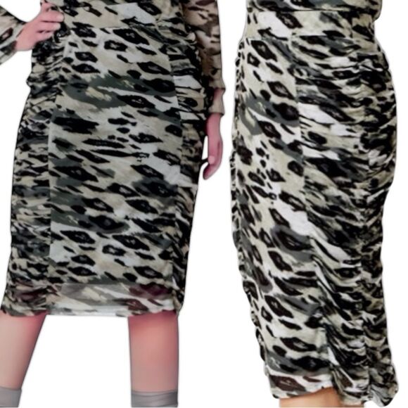Adrienne Landau Onyx Animal Print Mesh Midi Skirt - Picture 1 of 17